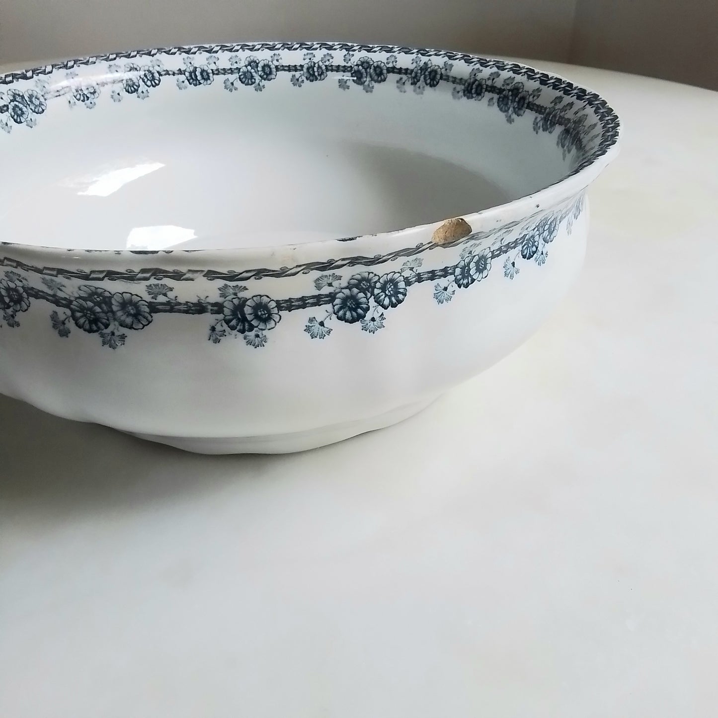 Antique French Saint-Amand "Georges" Blue Transferware Serving Bowl