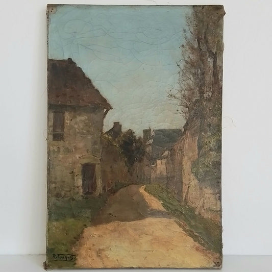 French Village Oil on Canvas